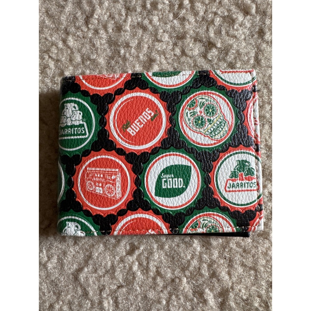 Jarritos Bifold Wallet Multi Color Bottle Cap Sugar Skull Print Super Good
